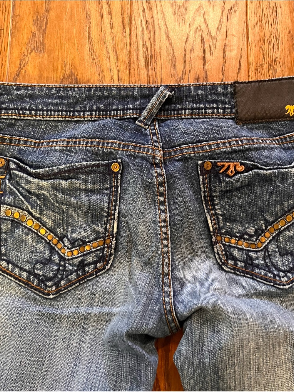 Women’s Blue Boot Cut Jeans with Studded Back Pockets